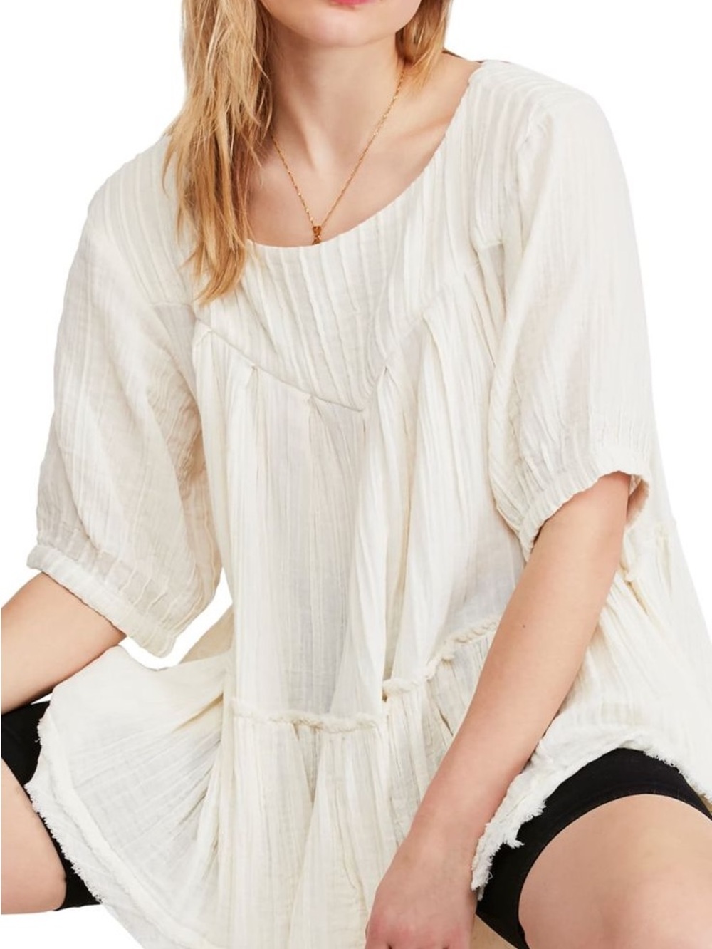 Free People Mystery Land Ivory Gauzy Tiered Boho Tunic Dress - Picture 2 of 6